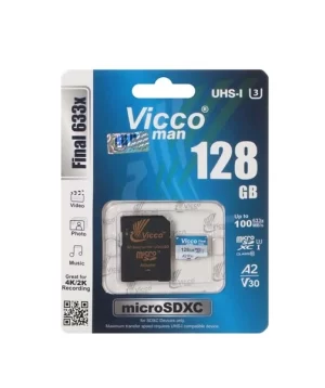 کارت حافظه میکرو 128 گیگ ویکومن Vicco Man Final 633x U3 100MB/s با آداپتور SD