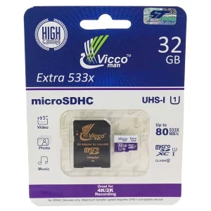 کارت حافظه میکرو ۳۲ گیگ ویکومن Vicco Man Extra U1 80MB/s با خشاب