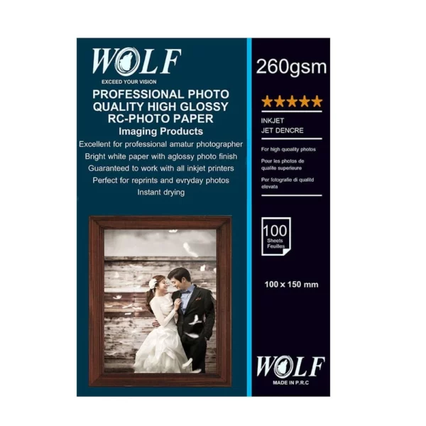 کاغذ عکس براق ولف 100 برگی Wolf RC-10X15