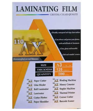 قیمت طلق لمینت براق 125 میکرون سایز A3 برند AX