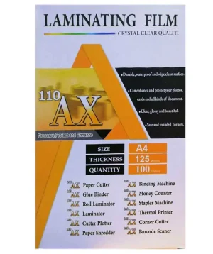 قیمت طلق لمینت براق 125 میکرون سایز A4 برند AX